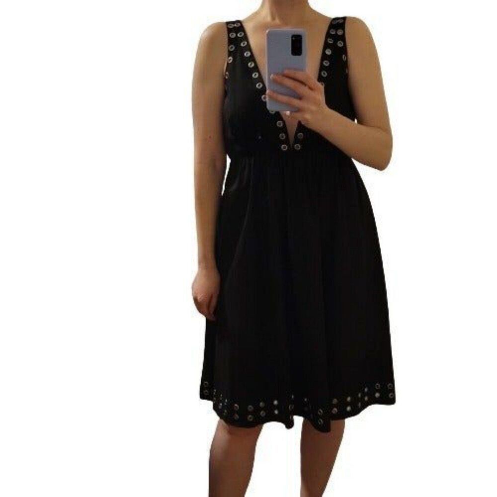 Y2K Marciano Size S Black A-Line Knee Lenght Dress Silver Rings Grommets Eyelet - Picture 2 of 12